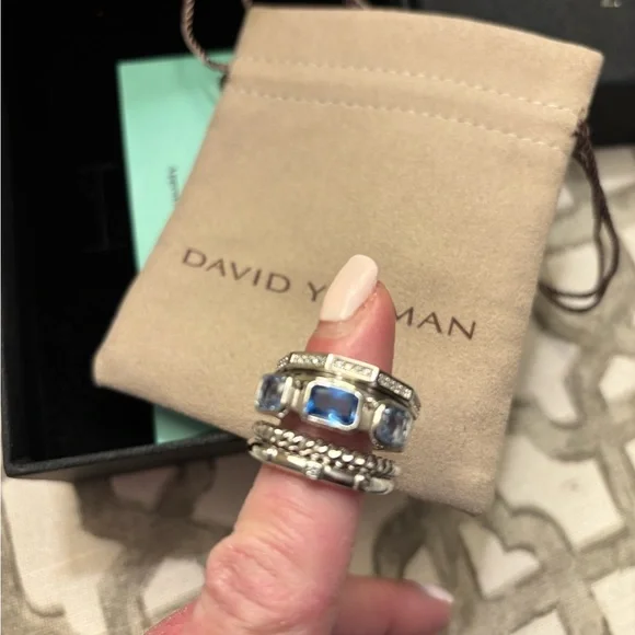 David Yurman London Blue Topaz Stax Five Row Ring - Picture 2 of 5